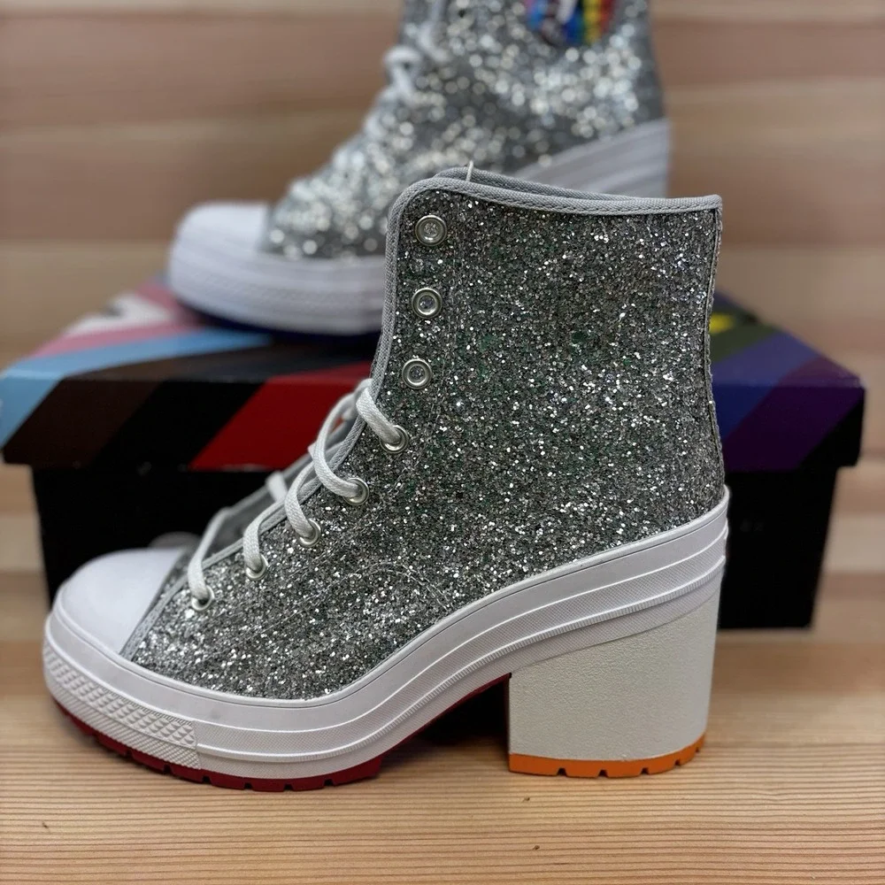Converse Chuck 70 De Luxe Heel Pride Platform Boot Silver Men 10 Woman's 12